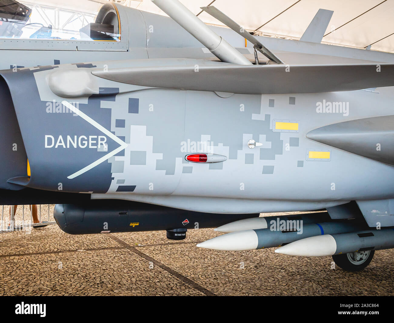 Photo of an F39 Gripen from Swedish brand Saab. Exhibition of the acquisition of the models by the Brazilian government. Stock Photo