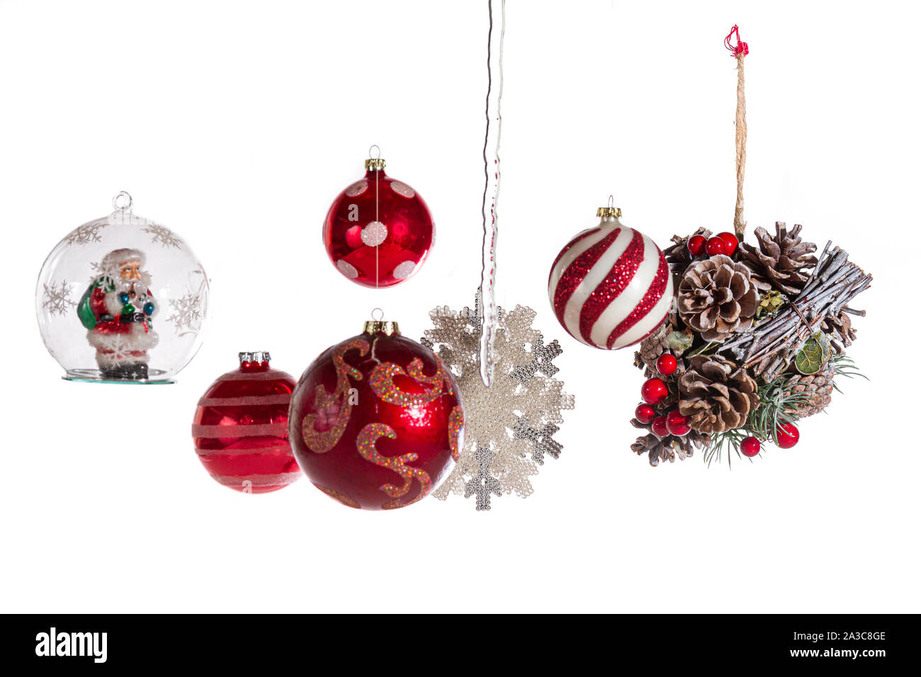composition of Christmas decorations with white background Stock Photo
