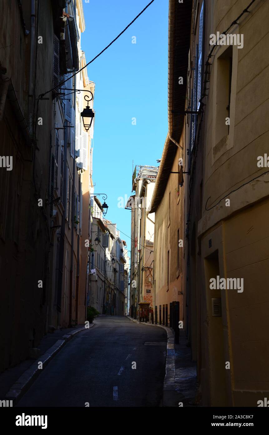 The view of the narrow streets of Lisbon Stock Photo