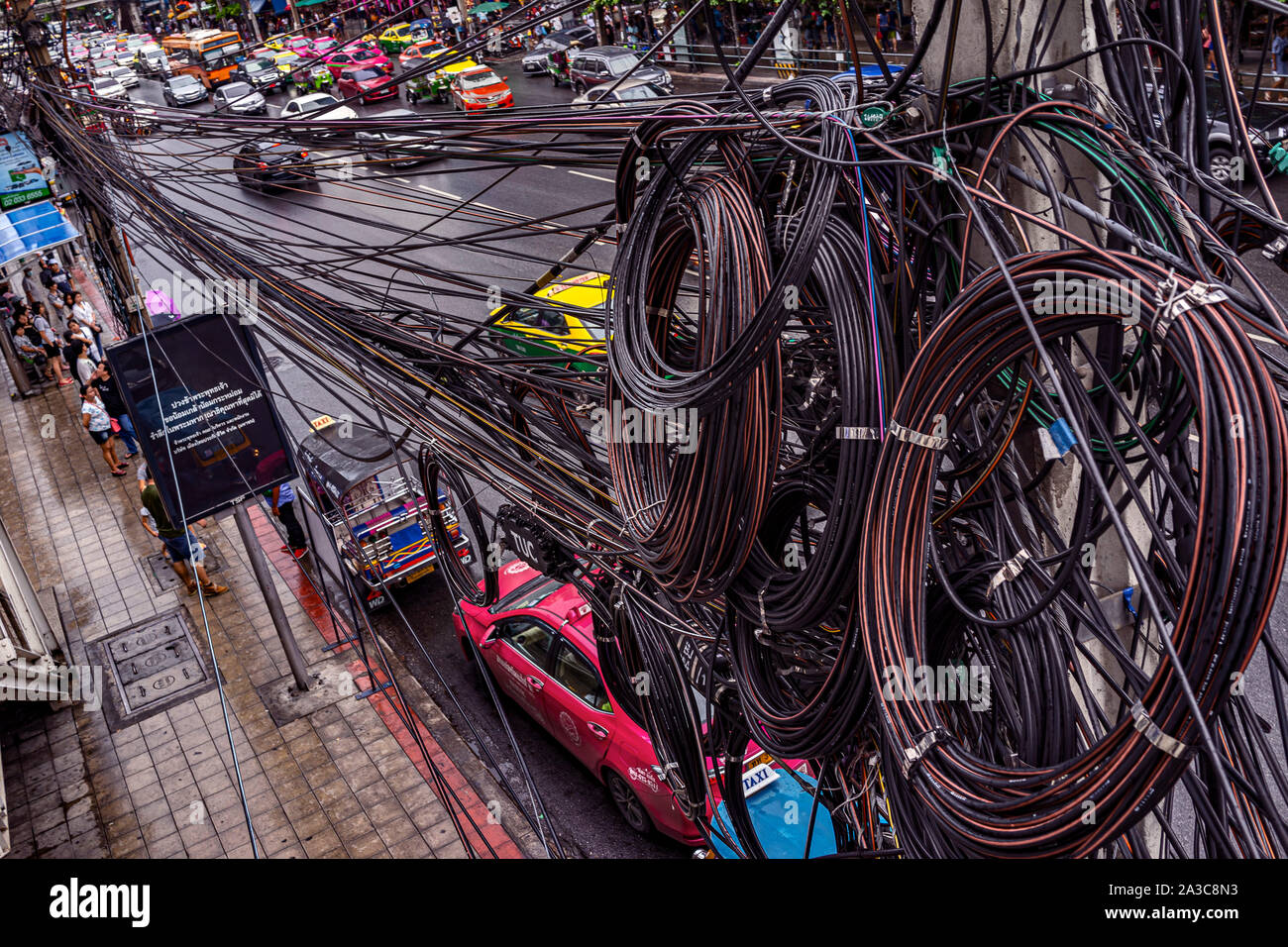 Masses of New Internet Data Cabling being Installed in Bangkok, Thailand. The March of the Technological Data Age Cannot be Slowed or Stopped! Stock Photo