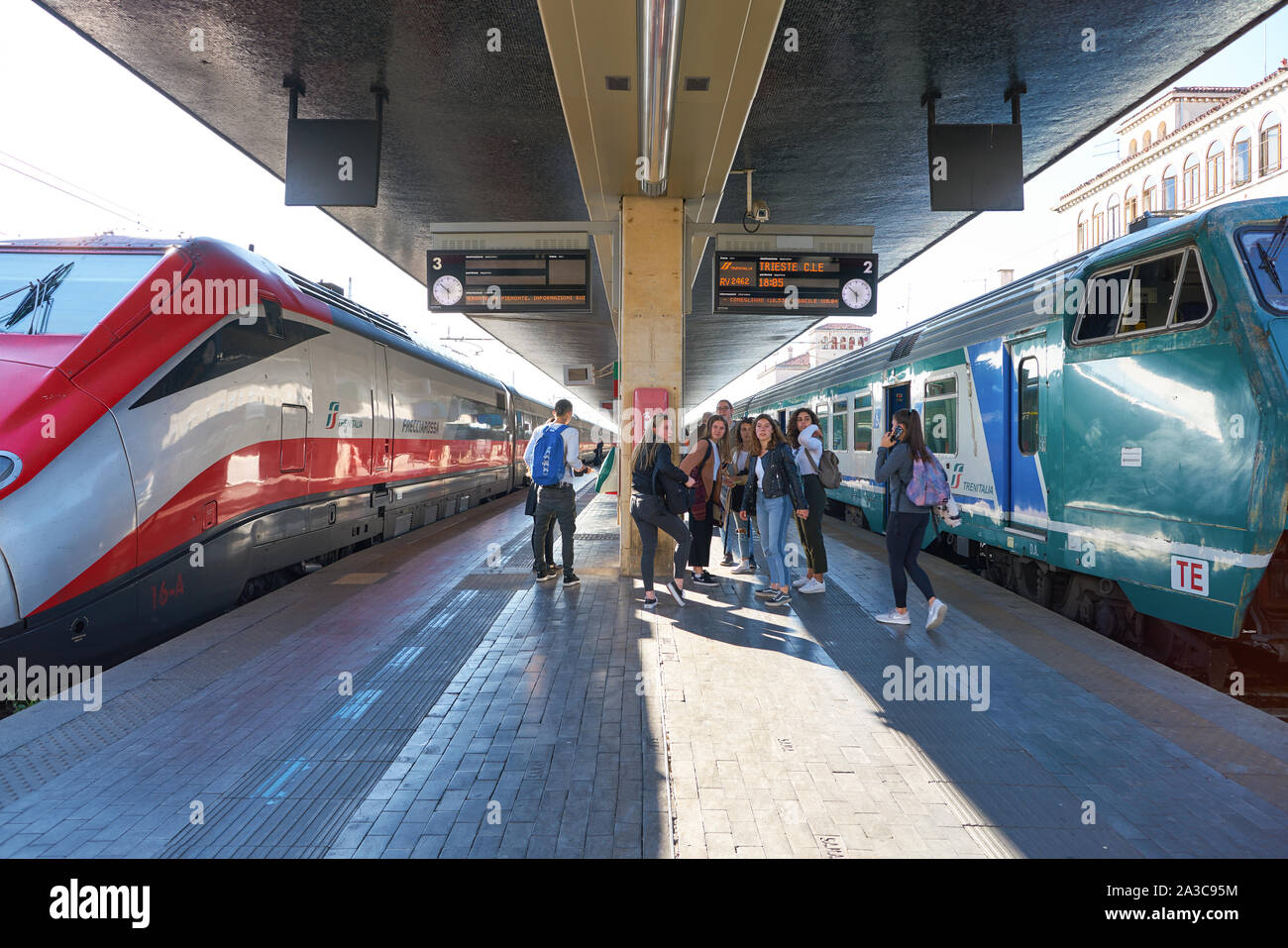VENICE, ITALY - CIRCA MAY, 2019: trains seen at railway station in Venice Stock Photo