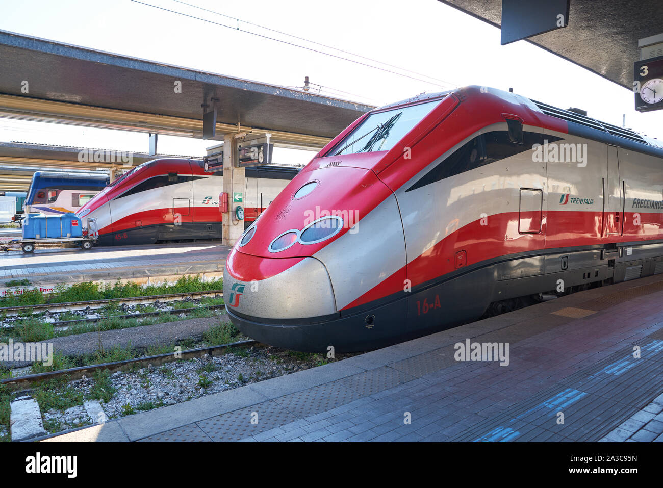 VENICE, ITALY - CIRCA MAY, 2019: trains seen at railway station in Venice Stock Photo