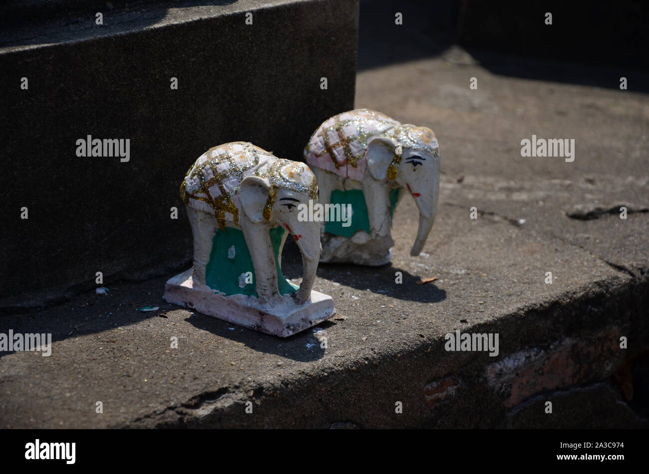The view of the old temple - two elephants Stock Photo
