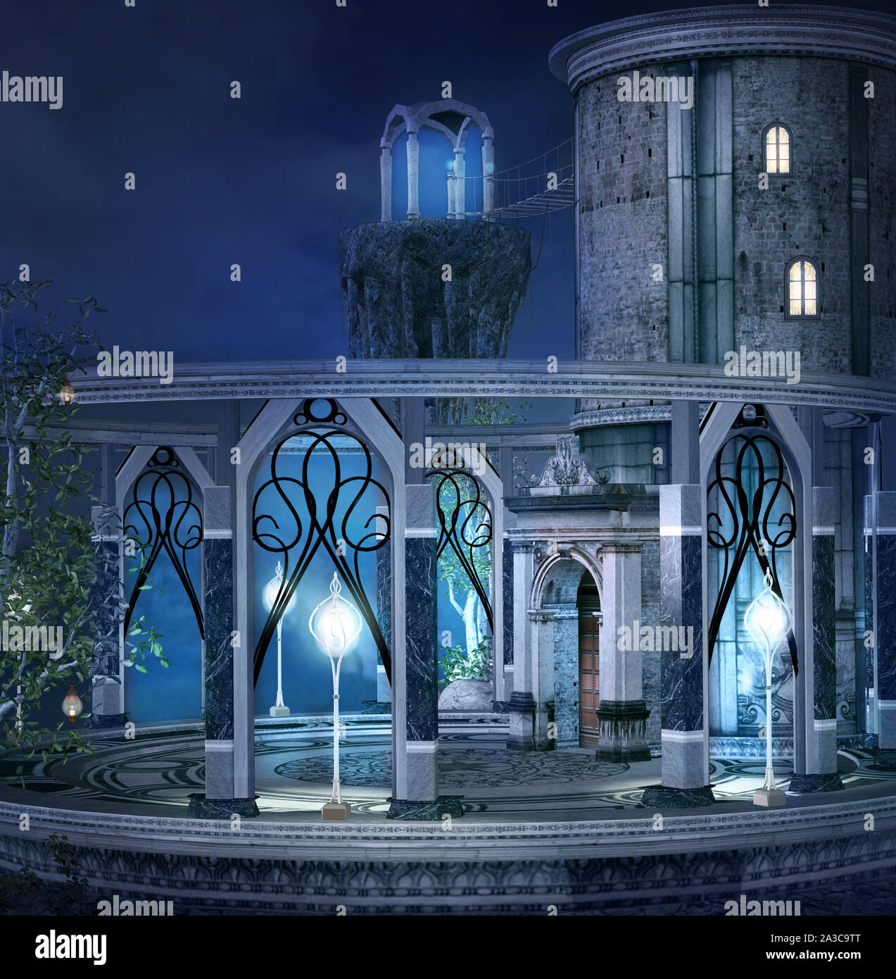 Elves palace in a blue night scenery Stock Photo Alamy