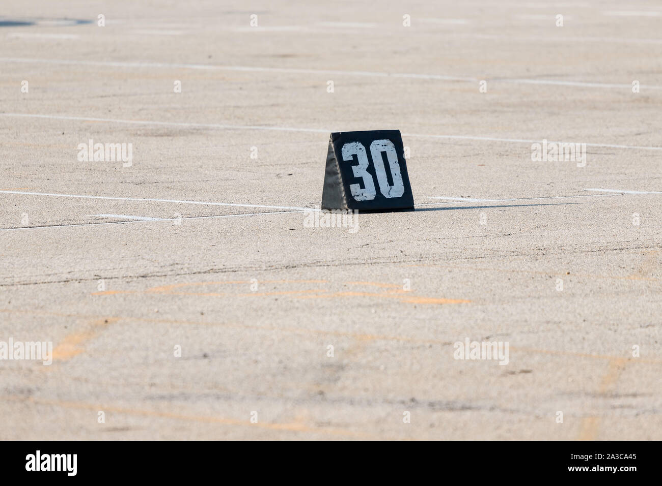 the thirty yard line marker ready for rehearsal at band camp Stock Photo