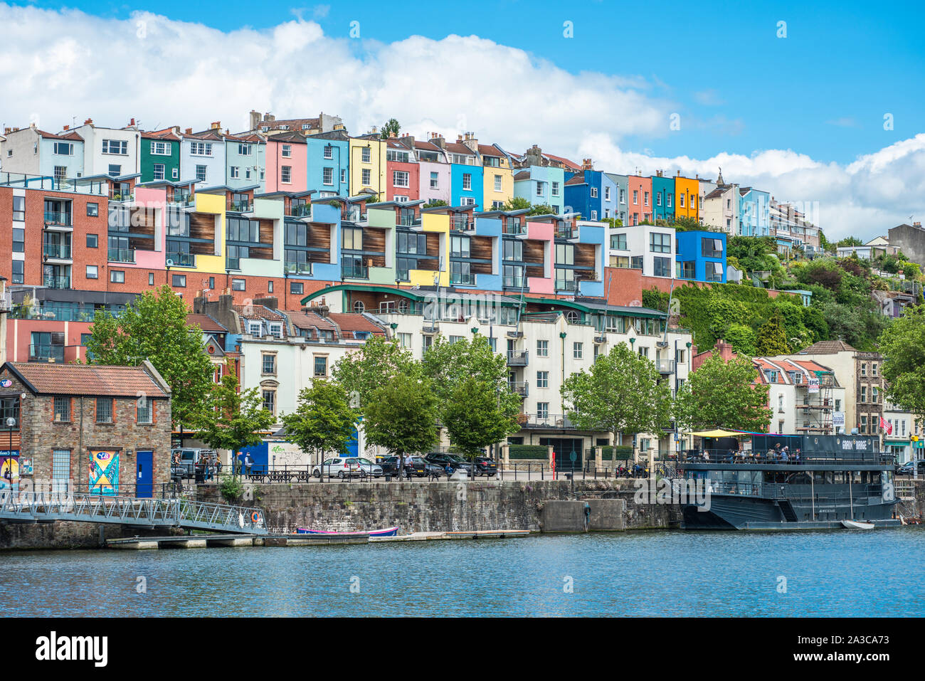 Colourful houses across the harbour at Hotwells in Bristol, England, UK Stock Photo