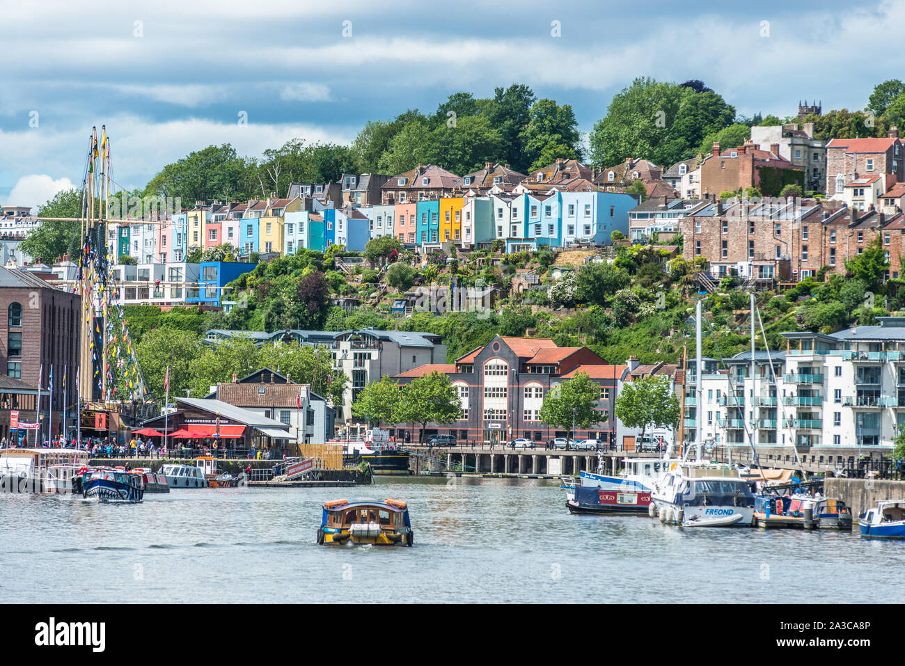 Colourful houses across the harbour at Hotwells in Bristol, England, UK Stock Photo
