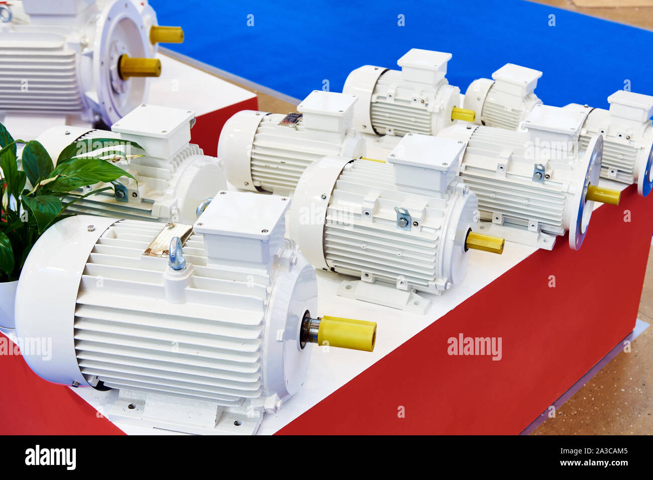Asynchronous motors at the exhibition Stock Photo
