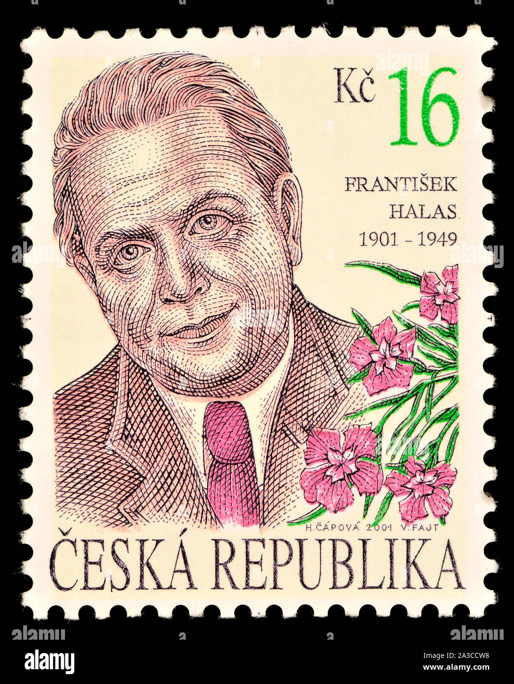 Czech postage stamp (2001): František Halas (1901-1949) Czech lyric poet, essayist, and translator Stock Photo