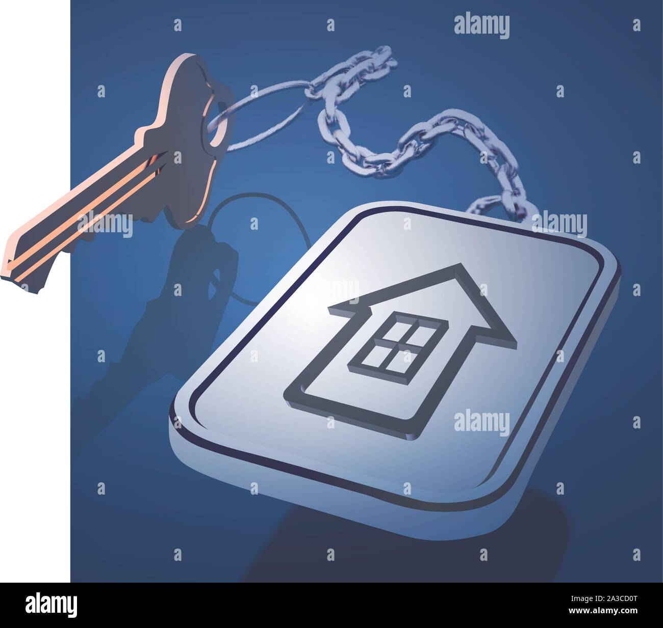 Keys with a keychain on a chain with a house icon. The concept of working with real estate, or the development of new housing. Vector Stock Vector