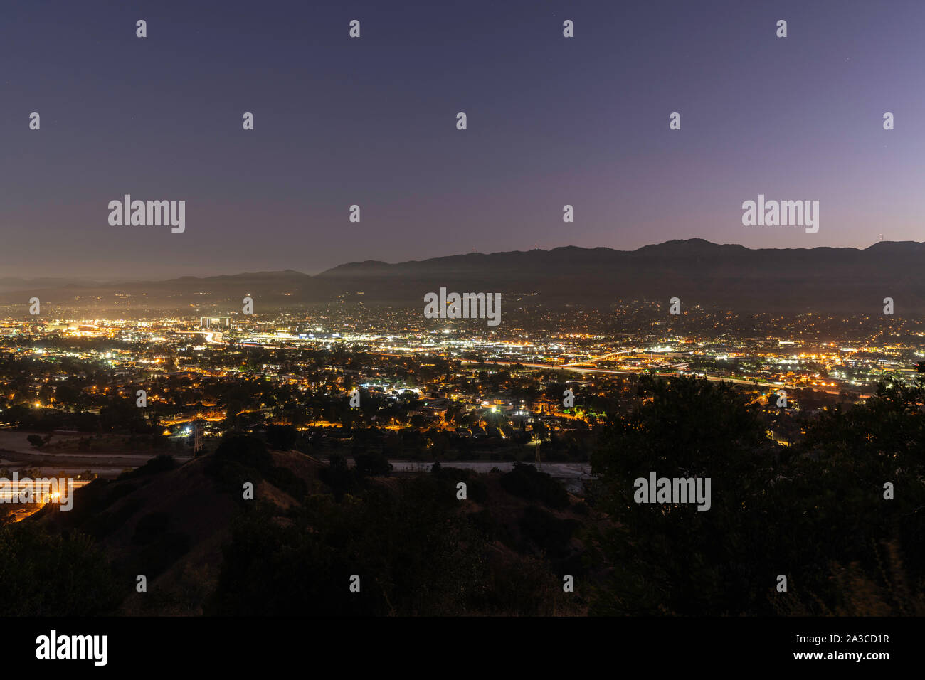 Dawn cityscape view of Burbank and Verdugo Mountain in Los Angeles County, California. Stock Photo