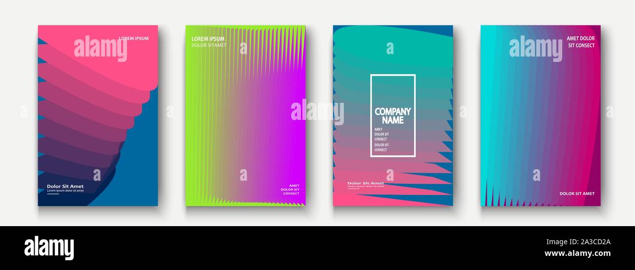 Trendy cool minimalist abstract modern covers design vector. Dynamic colorful halftone gradient. Futuristic geometric patterns shapes phormes lines ba Stock Vector