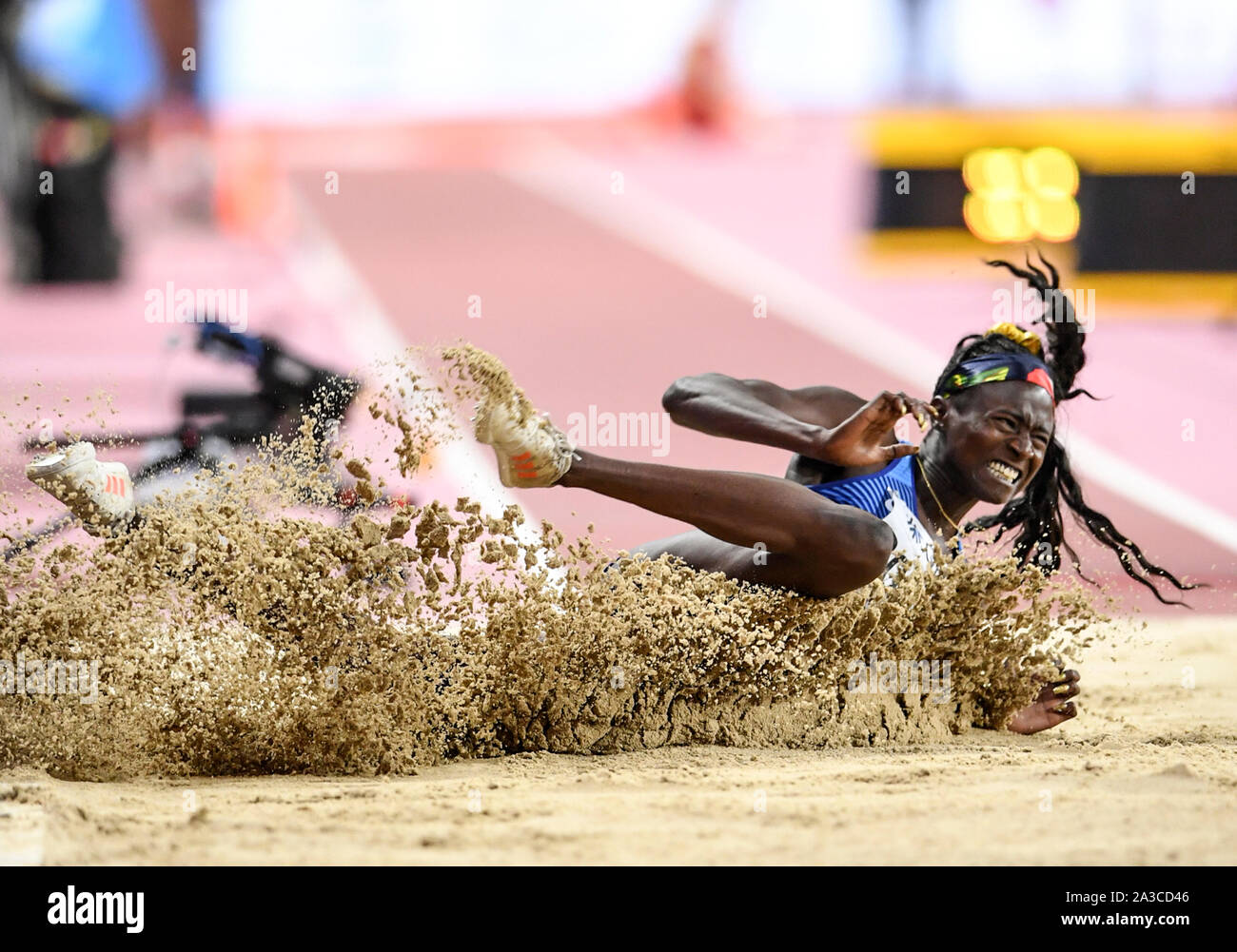 Tori Bowie (USA). Long Jump women final. IAAF World Athletics Championships, Doha 2019 Stock