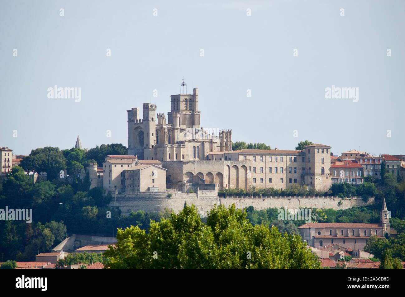 A view of Beziers Cathedral from Fonserannes Locks in France Stock Photo