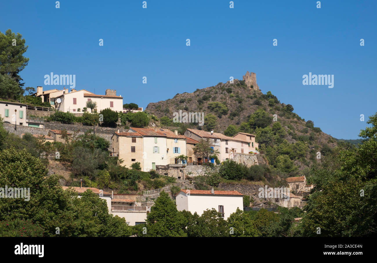 Lastours, Aude, Occitanie, France - pretty Languedoc village overlooked by ruins of a Cathar Castle Stock Photo