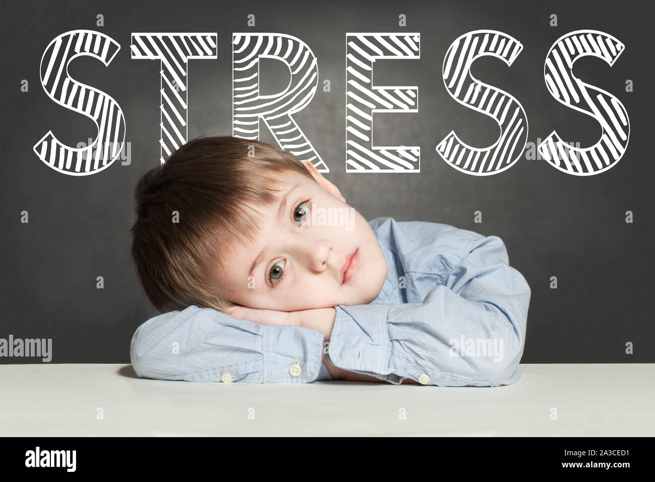 Tired child boy with stress. Sad concept Stock Photo