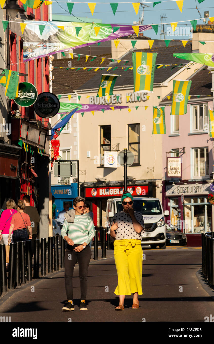 Killarney vibrant colorful street view of the narrow Plunkett Street in Killarney, County Kerry