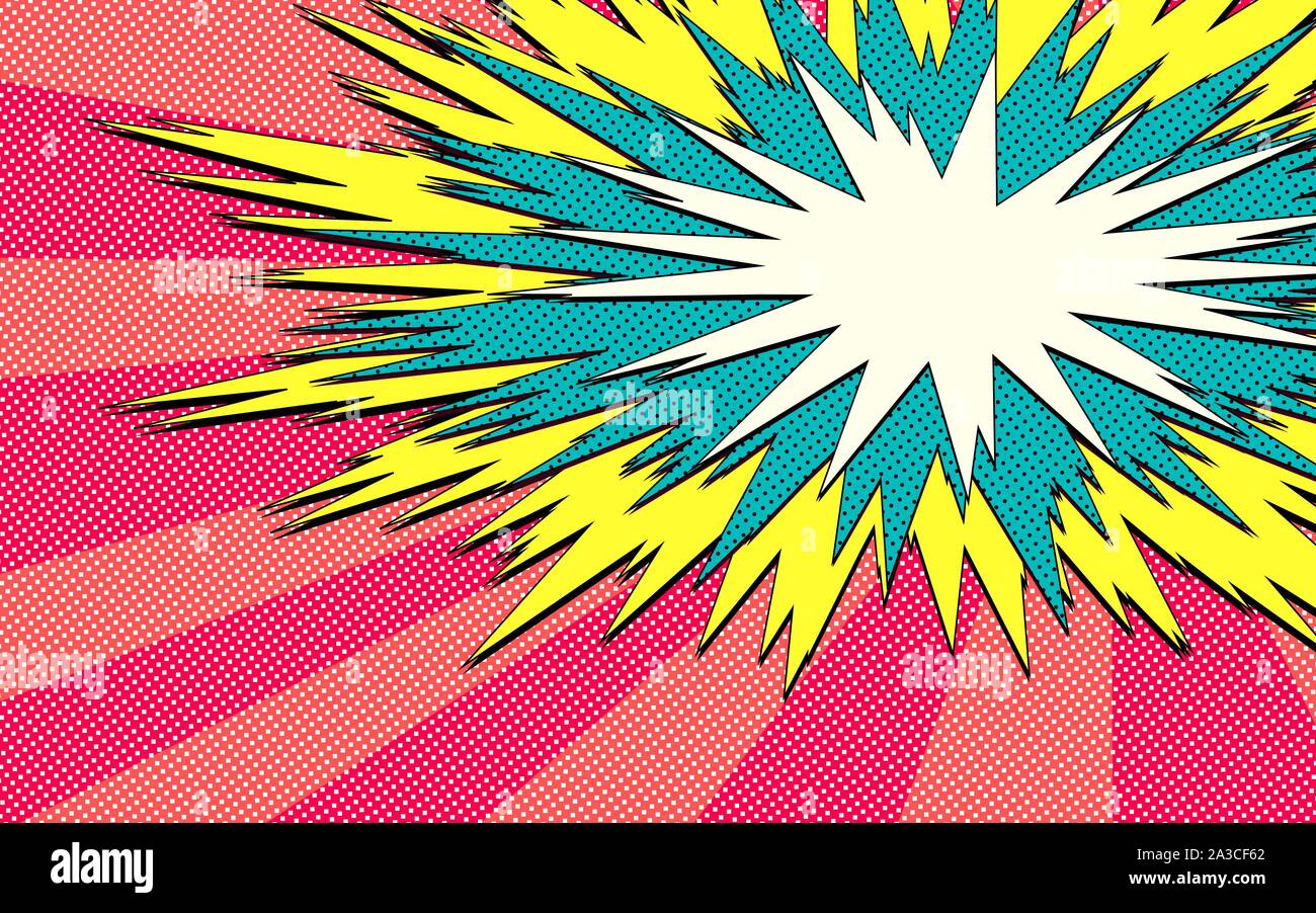 Explosion vector illustration. Retro pop art speech bubble with dots. Comic  book fight stamp for card Superhero action frame background. Sun ray or  star burst element Stock Vector Image & Art -