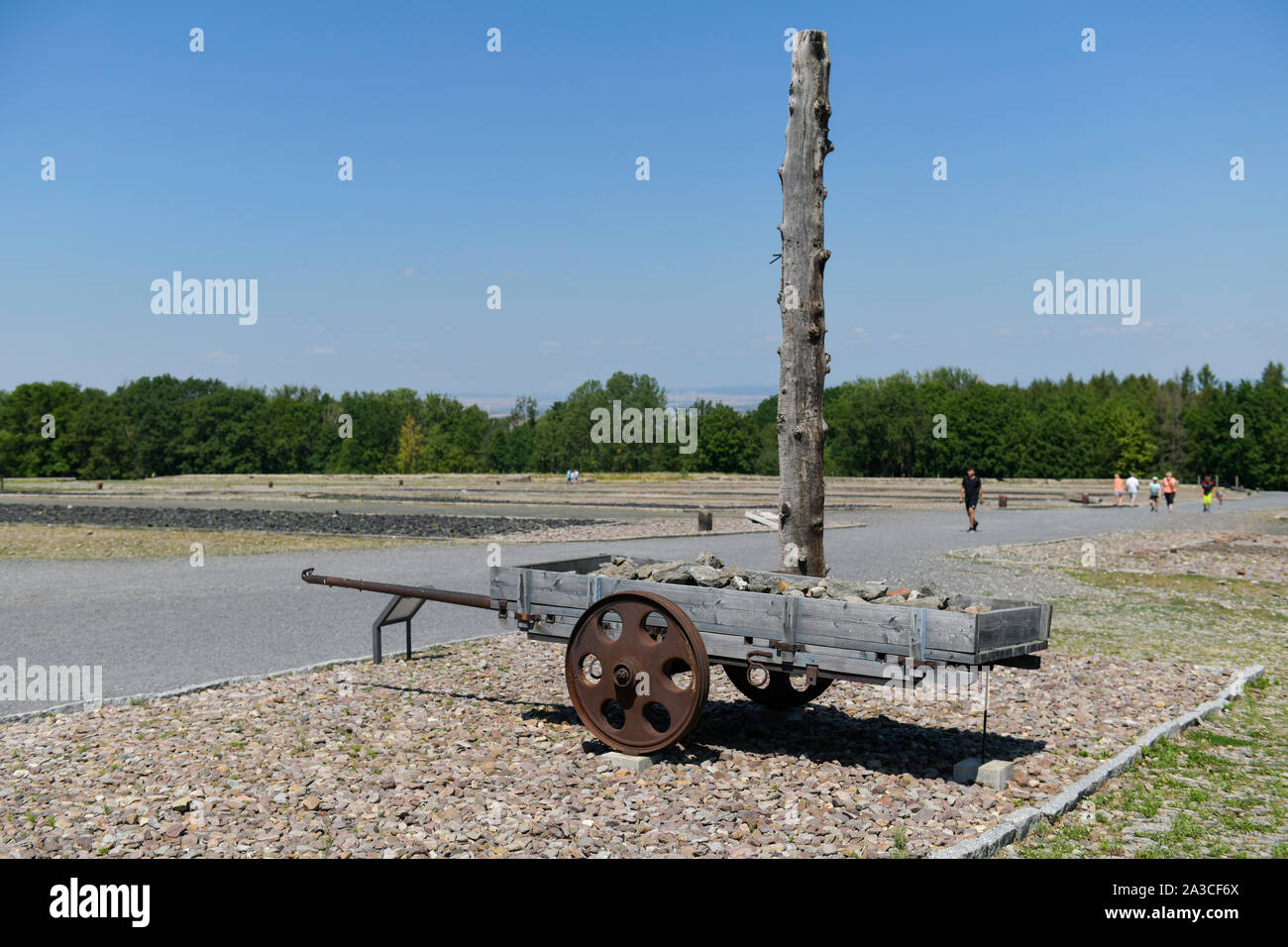 Nachbildung Pfahl und Karren, Freifläche, Gedenkstätte KZ Buchenwald, Thüringen, Deutschland Stock Photo