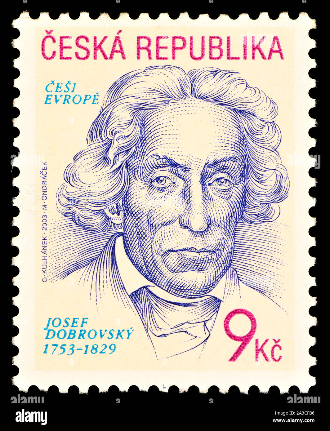 Czech postage stamp (2003) : Josef Dobrovský (1753 – 1829)  Czech philologist and historian, important figure in the Czech 'National Revival' Stock Photo