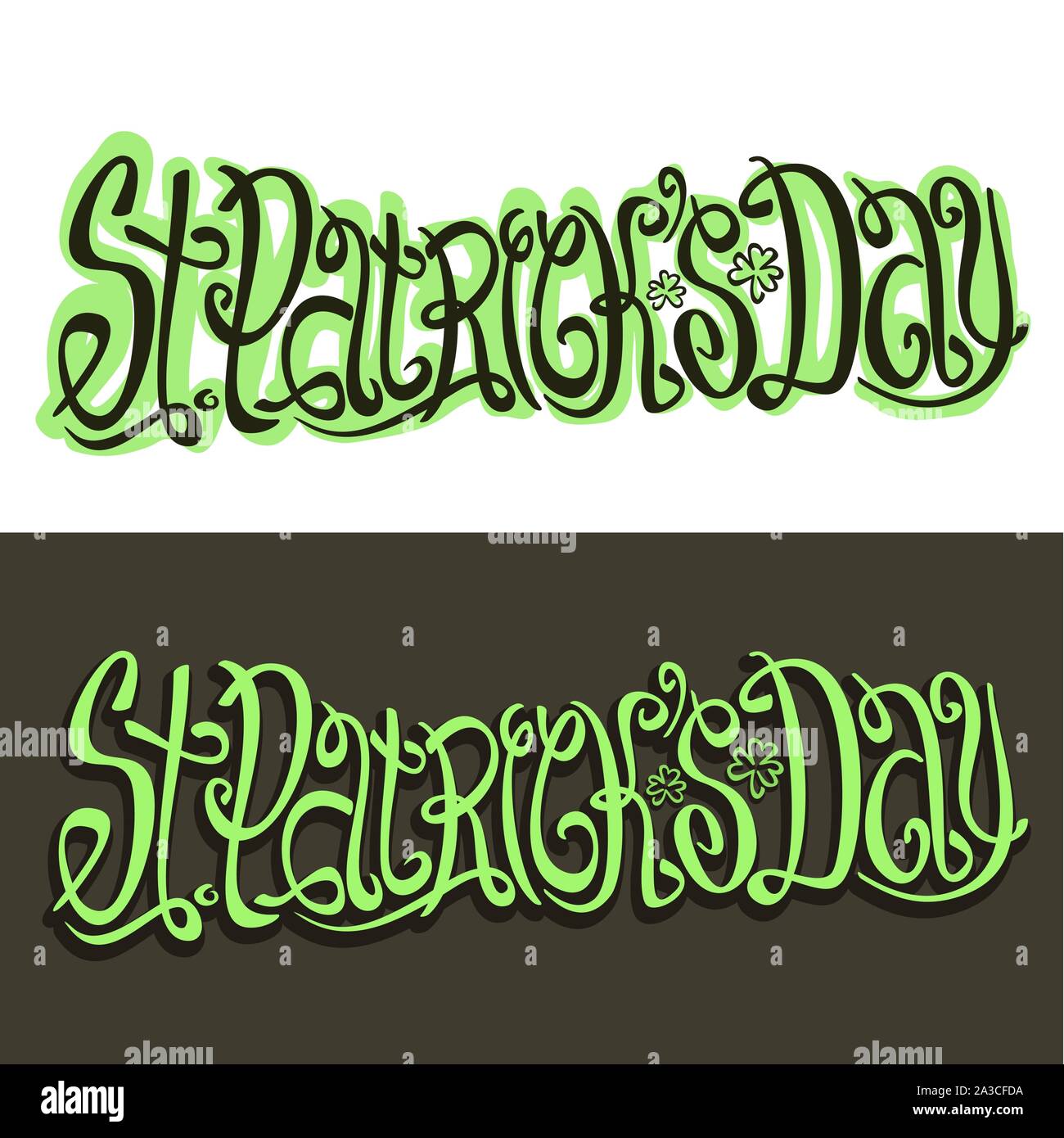 Vector banners for Saint Patricks Day, original decorative font for festive text st. patrick's day on white, creative hand lettering typography with f Stock Vector