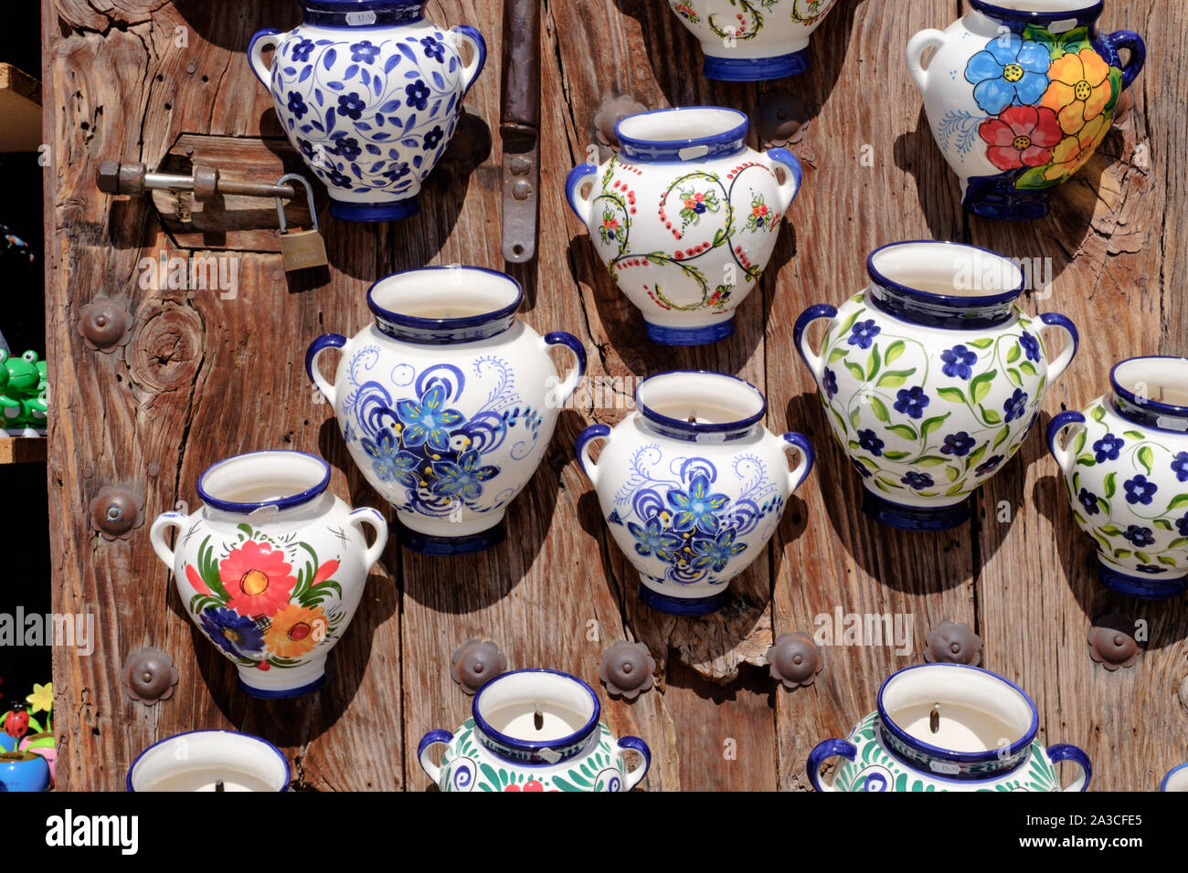 Colourful ceramic flower pots in the white village of Frigiliana, Nerja,  Axarquia, Malaga, Spain Stock Photo - Alamy