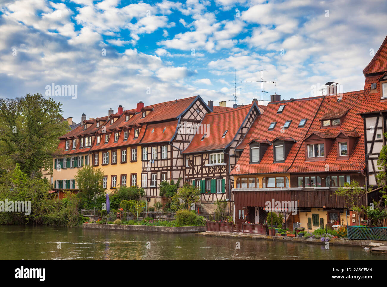 Historic fishermen's houses along the Regnitz river known as Little Venice (Klein-Venedig) in Bamberg, Bavaria, Germany, Europe. Bamberg is one of mos Stock Photo