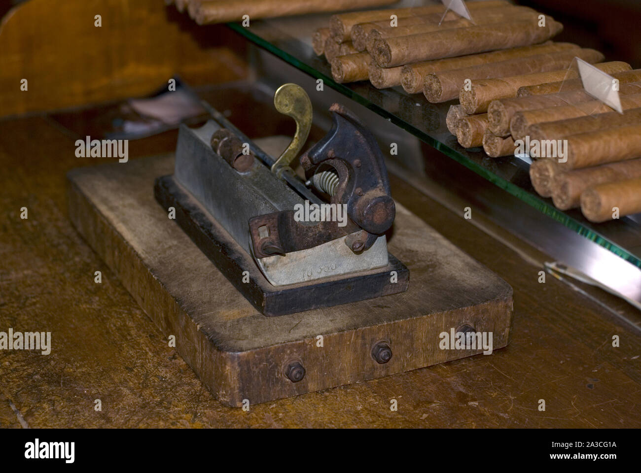 Vintage Cigar Making Tool in Smoke Shop Havana Cuba Stock Photo