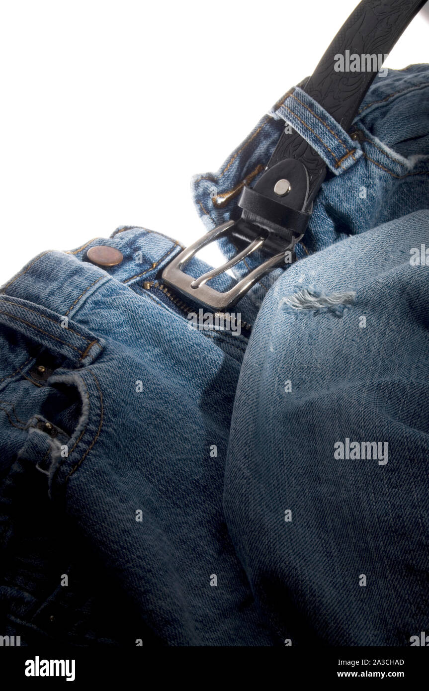 Blue denim jeans with black leather belt photo – Free Grey Image