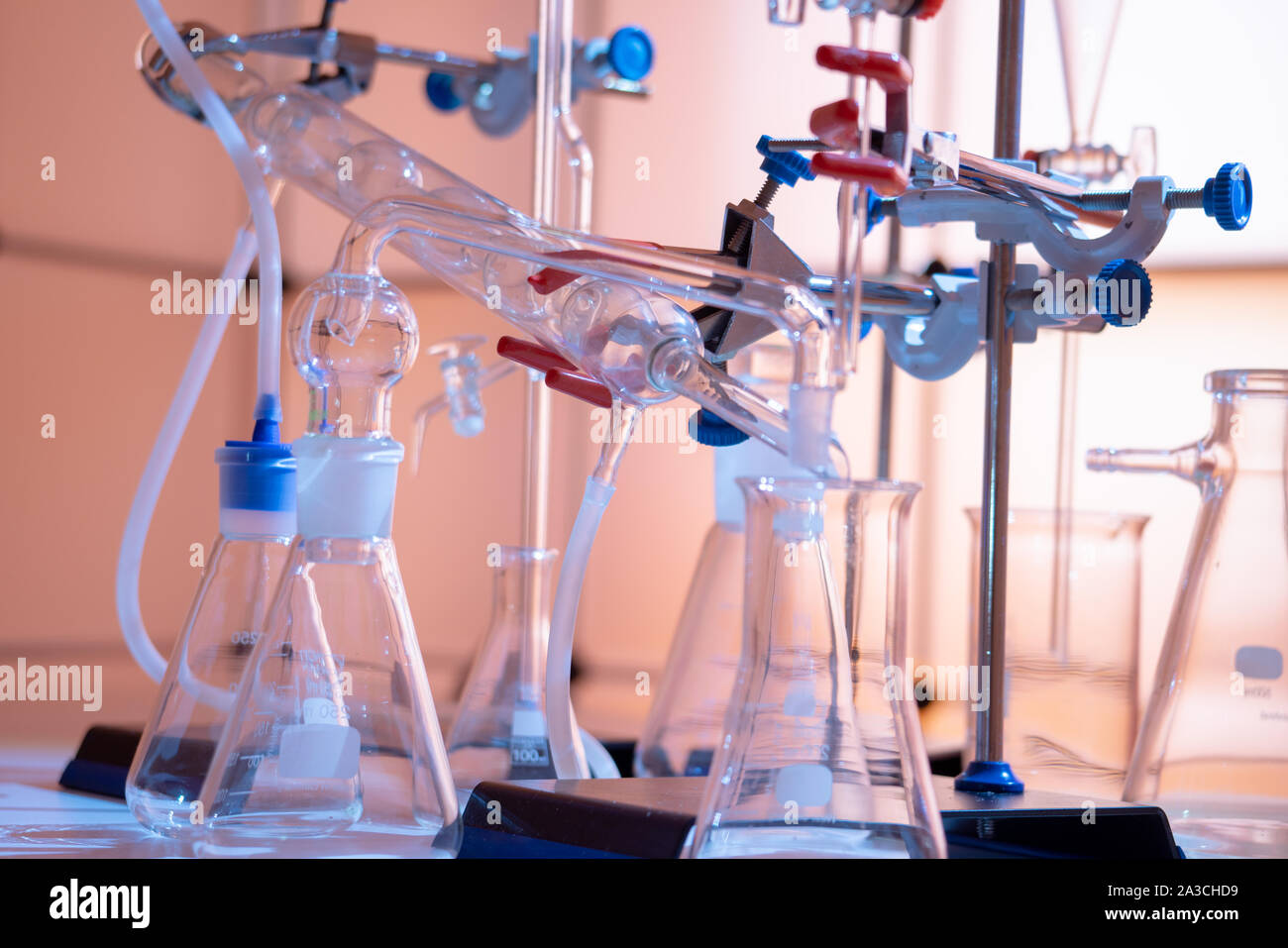 Compound Glass Instrument Glass instruments in the laboratory of chemical synthesis Stock Photo ...