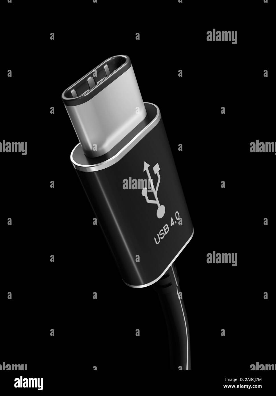 USB Type C or USB 4 connector cable line art 3d Illustration. Stock Photo