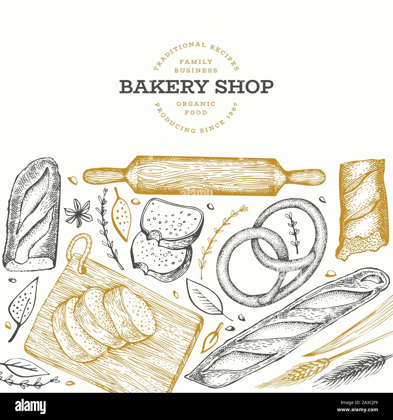 Bread and pastry banner. Vector bakery hand drawn illustration. Retro ...