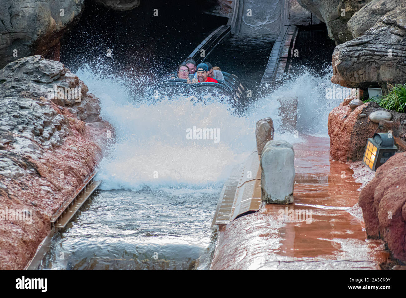 Orlando, Florida. September 23, 2019. People having fun Splash Mountain