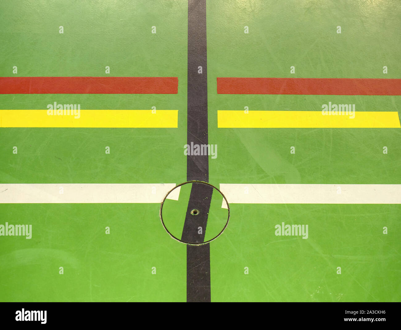 Details of lines. Gymnasium painted floor ready for balls or run games