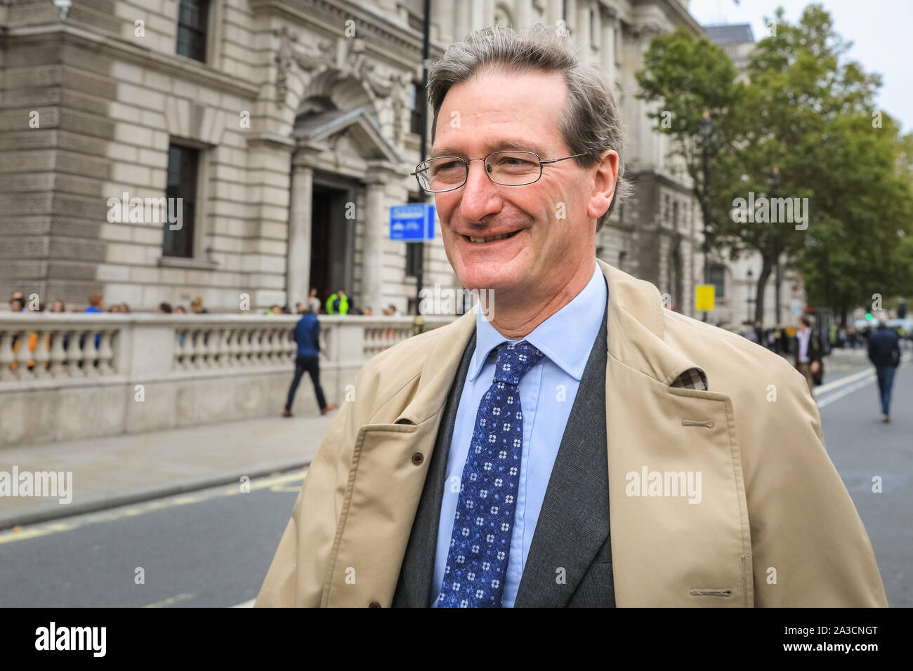 London, UK, 07 Oct 2019. Dominic Grieve QC, 'Tory Rebel' and Chair of the Intelligence and Security Committee, one of very few politicians seen out and about in Whitehall, Westminster today. Credit: Imageplotter/Alamy Live News Stock Photo