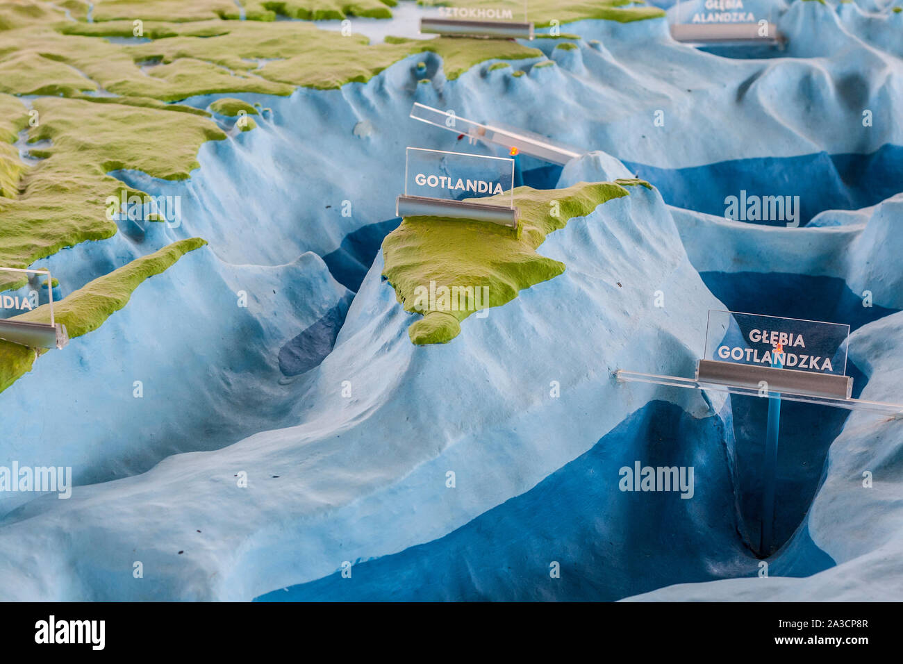 Gotland isle and Gotland Deep on maquette of Baltic Sea floor Stock Photo -  Alamy