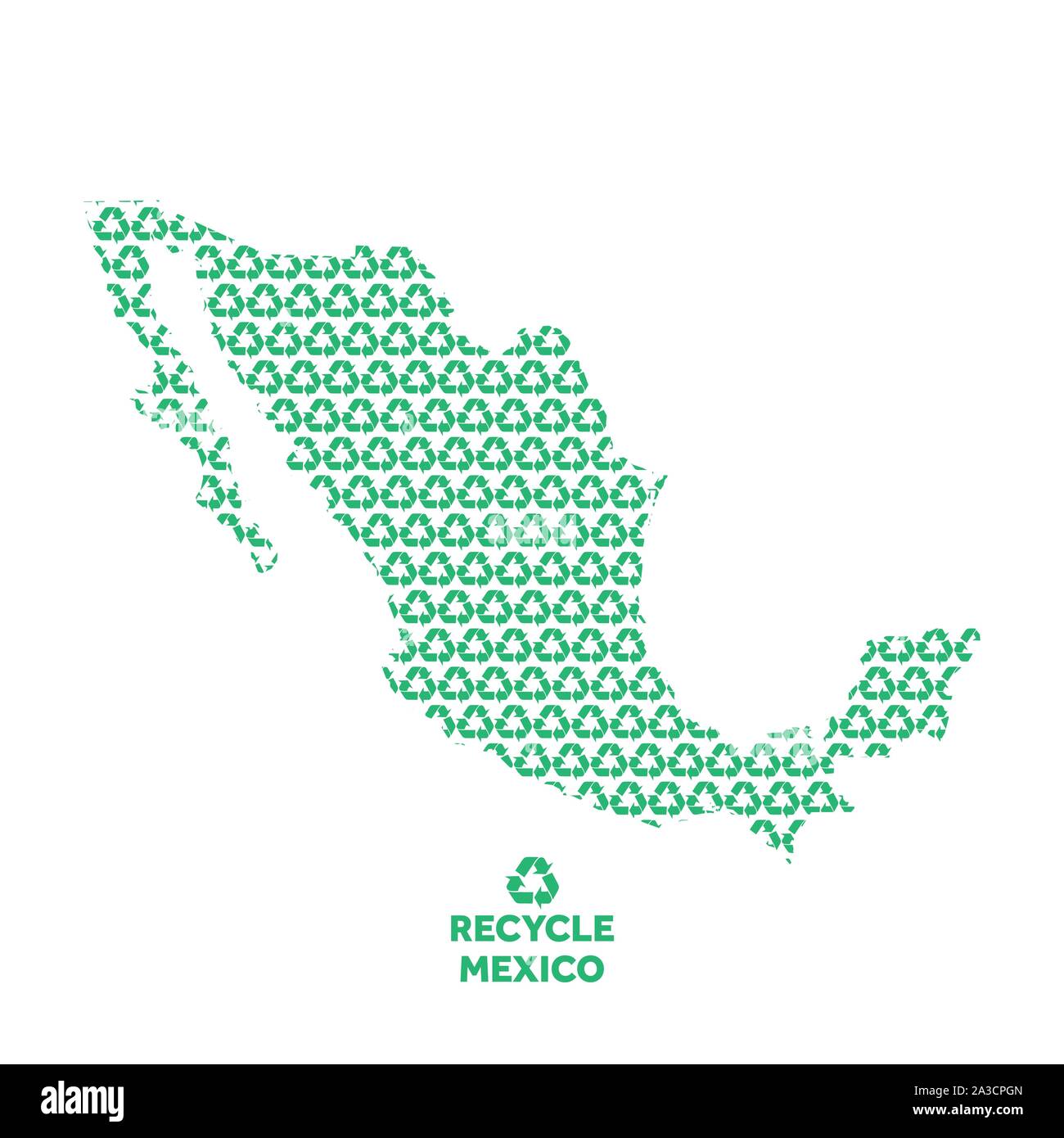 Mexico map made from recycling symbol. Environmental concept Stock ...