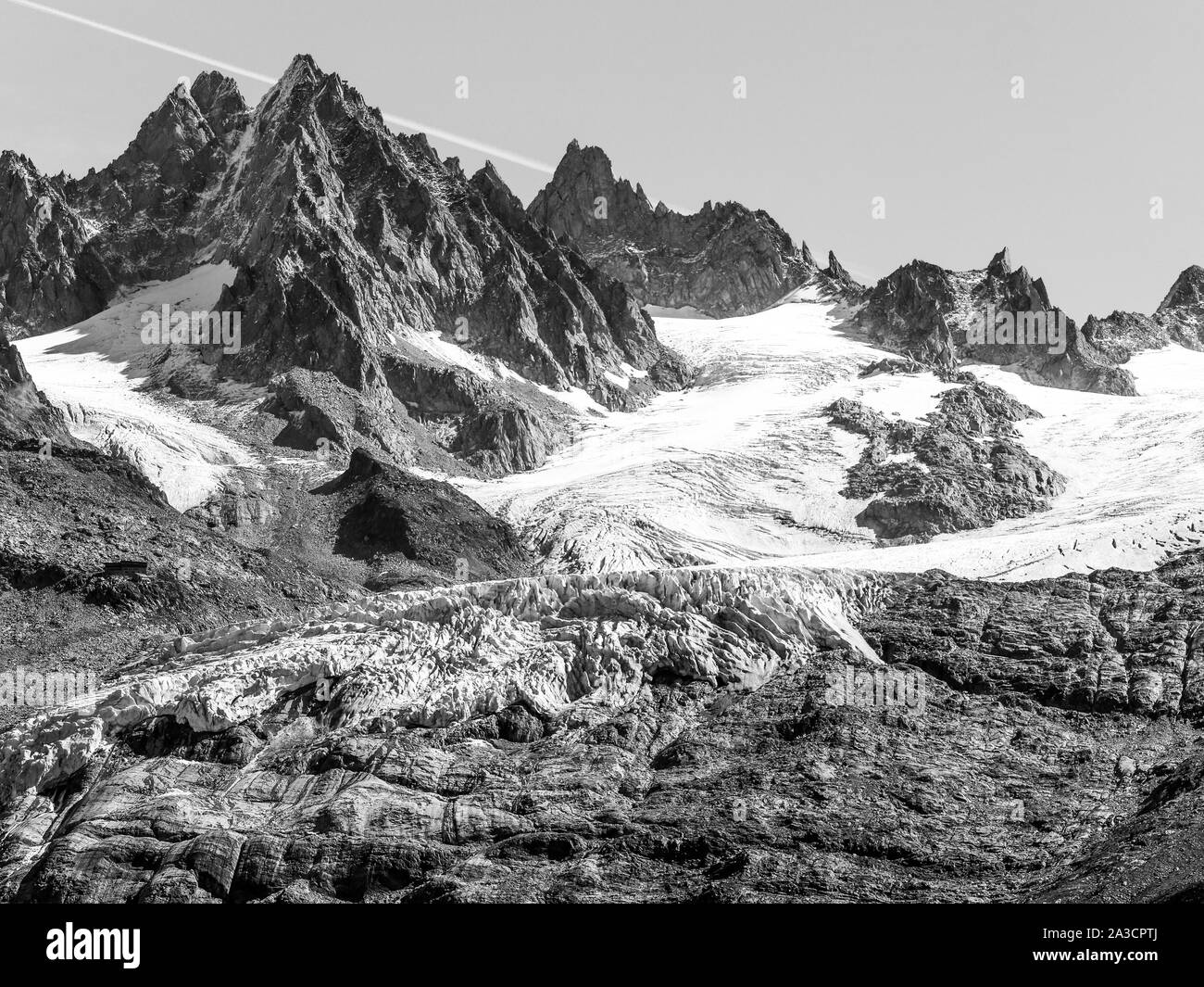 Argentieres Glacier seen from the Aiguilles Rouges balcony (Balcon des Aiguilles Rouges), Chamonix-Mont-Blanc Valley, Haute-Savoie, France Stock Photo