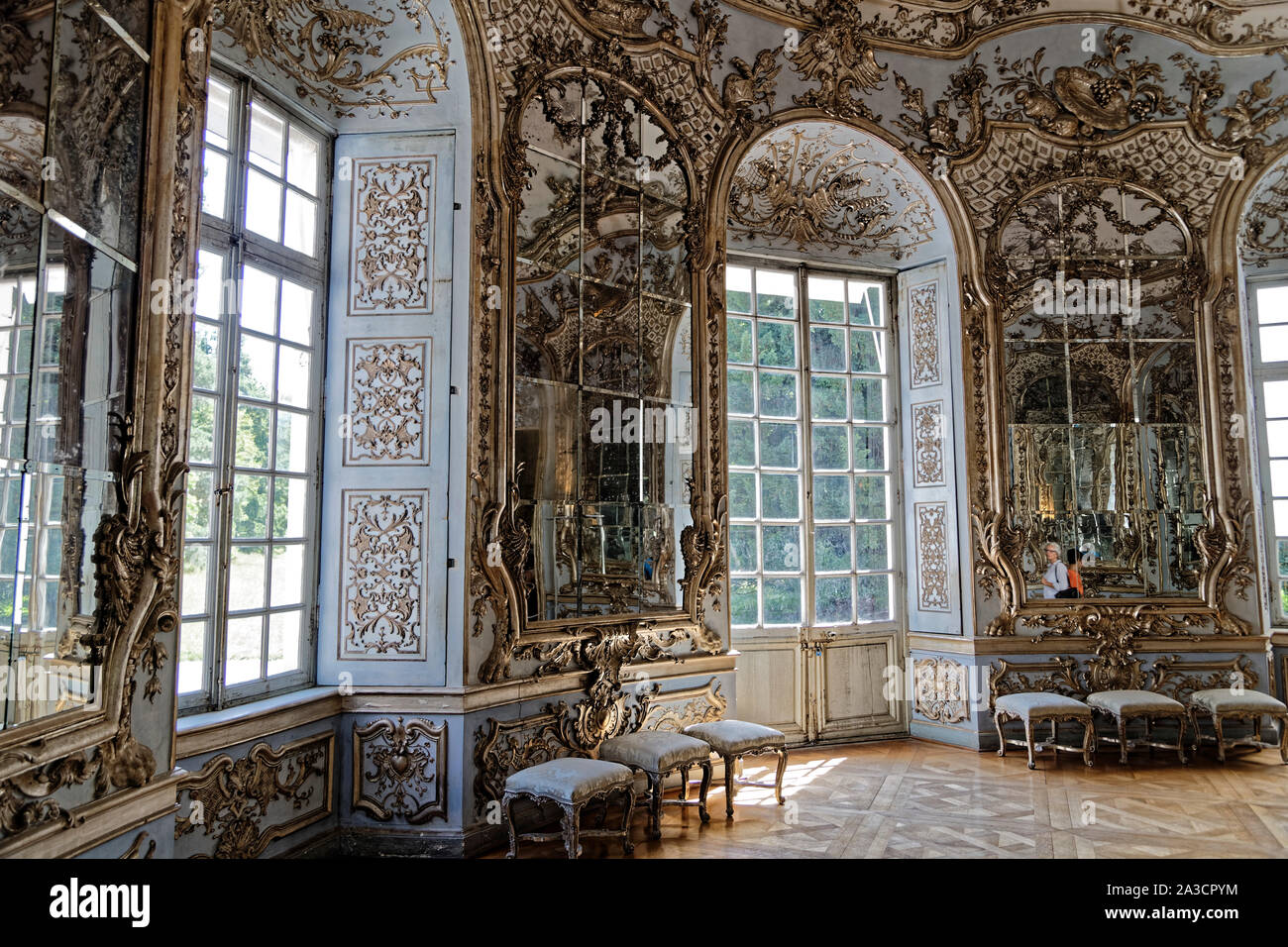 Munich, Germany. 6th August, 2019.  Amalienburg in the Garden of Nymphenburg Palace, Munich, Bavaria, Germany. Credit: Bernard Menigault / Alamy Stock Stock Photo