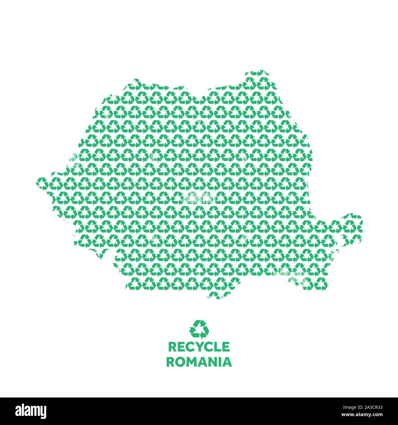 Romania map made from recycling symbol. Environmental concept Stock Vector