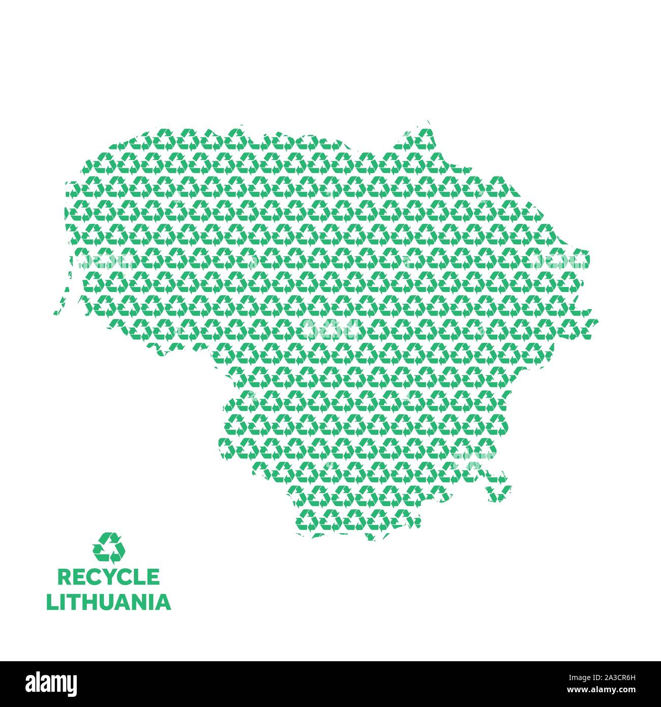 Lithuania map made from recycling symbol. Environmental concept Stock Vector
