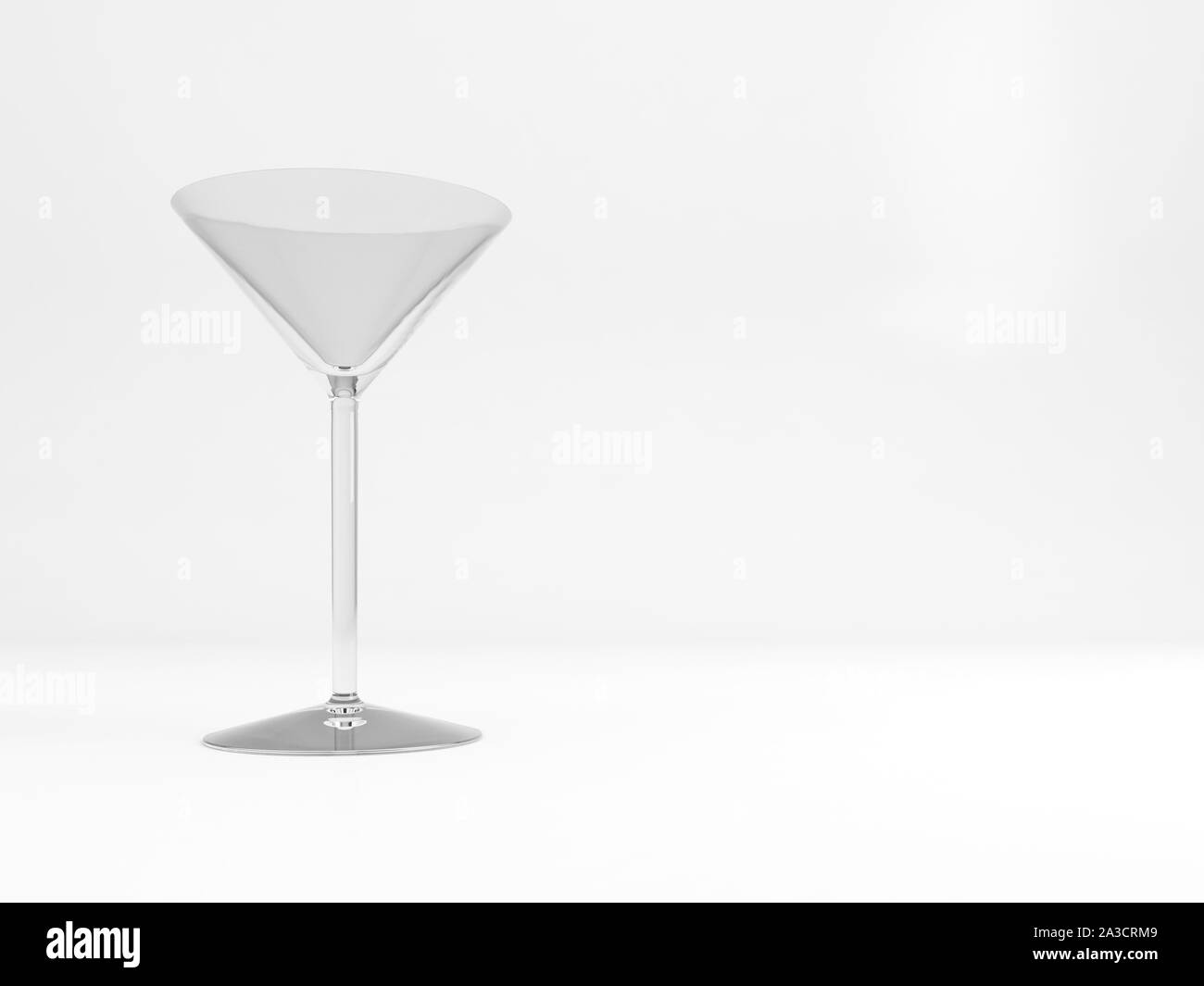 Empty standard cocktail glass with soft shadow stands over white background, 3d rendering illustration Stock Photo