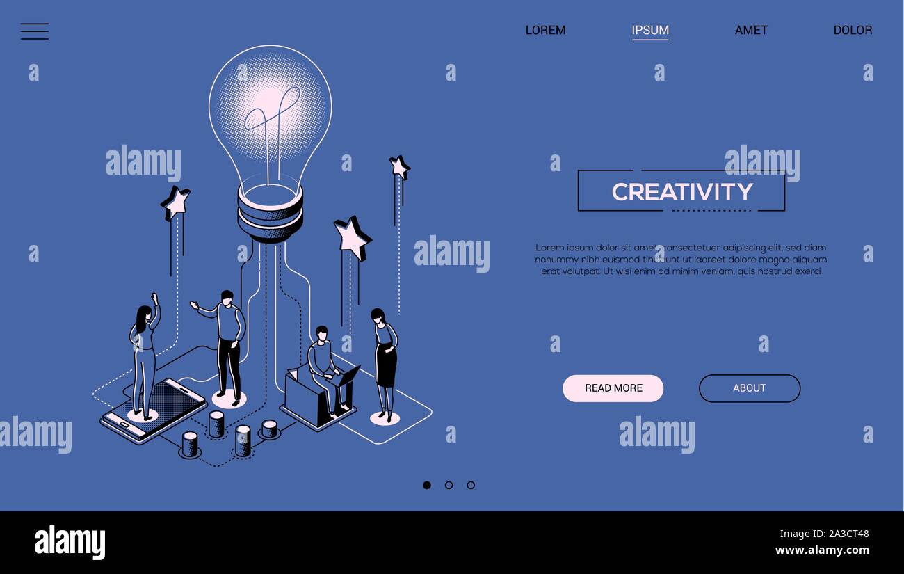 Creativity - line design style isometric web banner Stock Vector