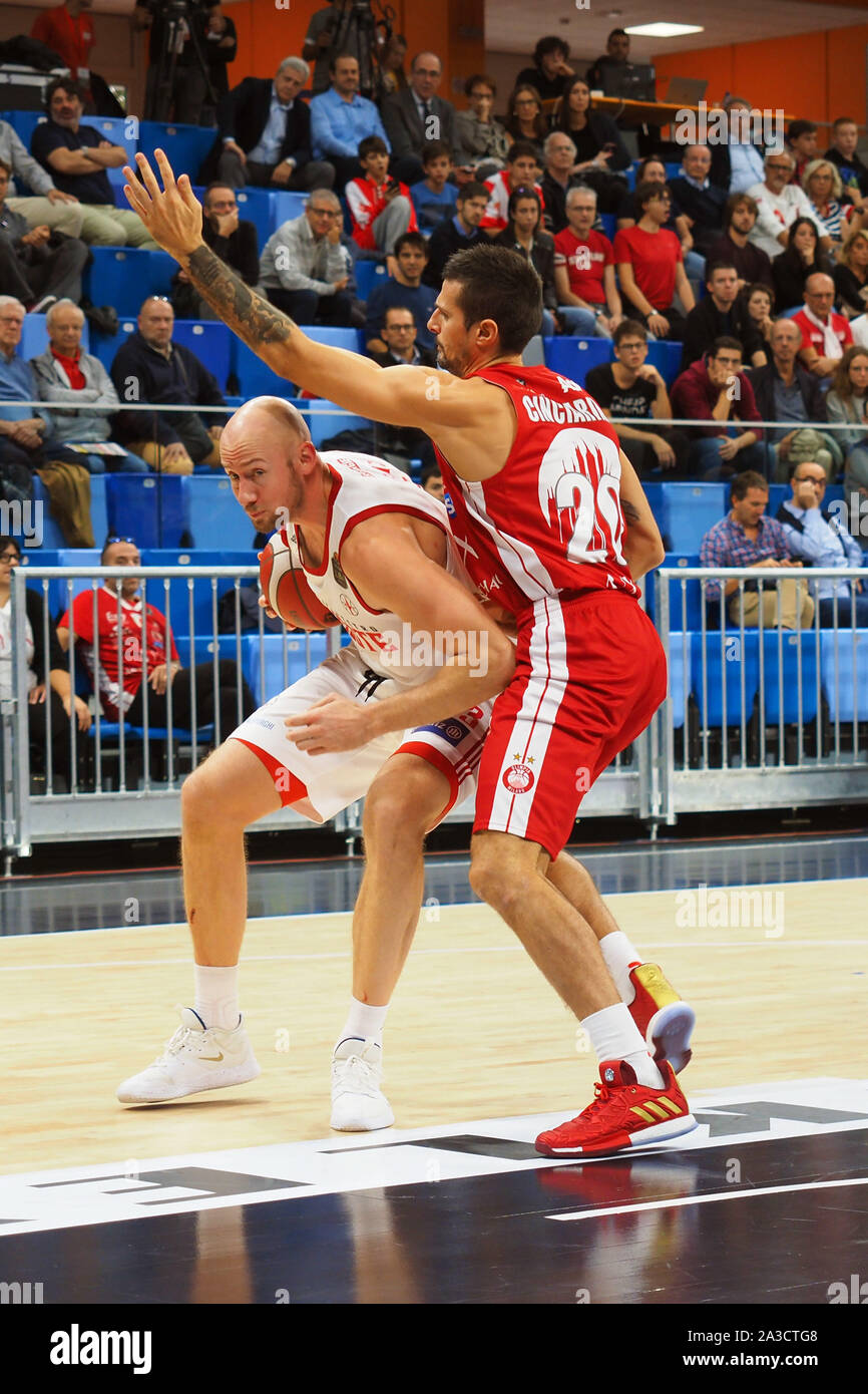 pieric of pallacanestro trieste thwarted from  cinciarini dell’armani milano  during Pallacanestro Trieste Vs A|x Armani Exchange Olimpia Milano , Mil Stock Photo