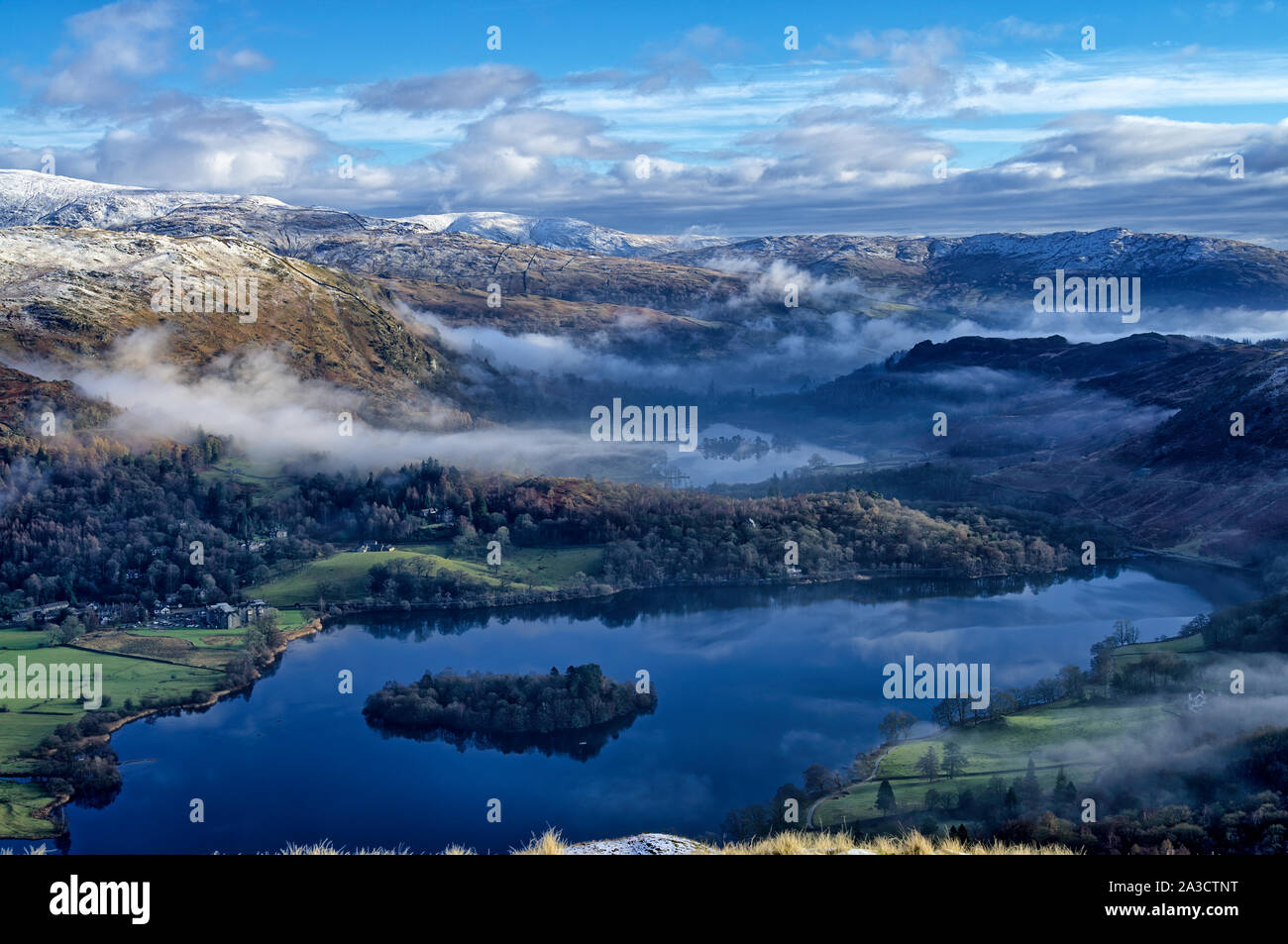 A view of Grasmere and Rydal Water from Silver How. Stock Photo