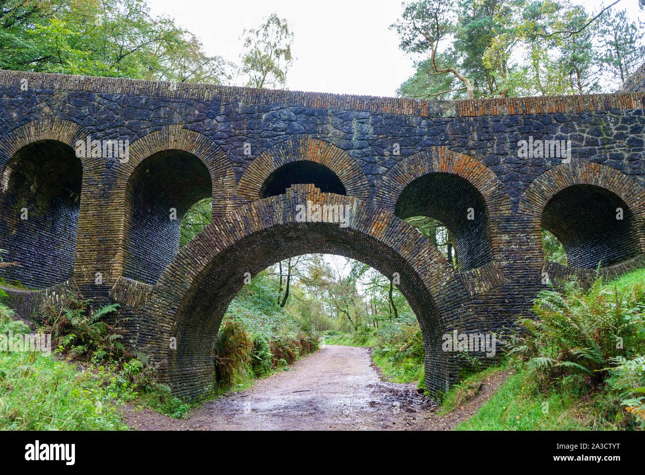 old stone bridge in garden Stock Photo