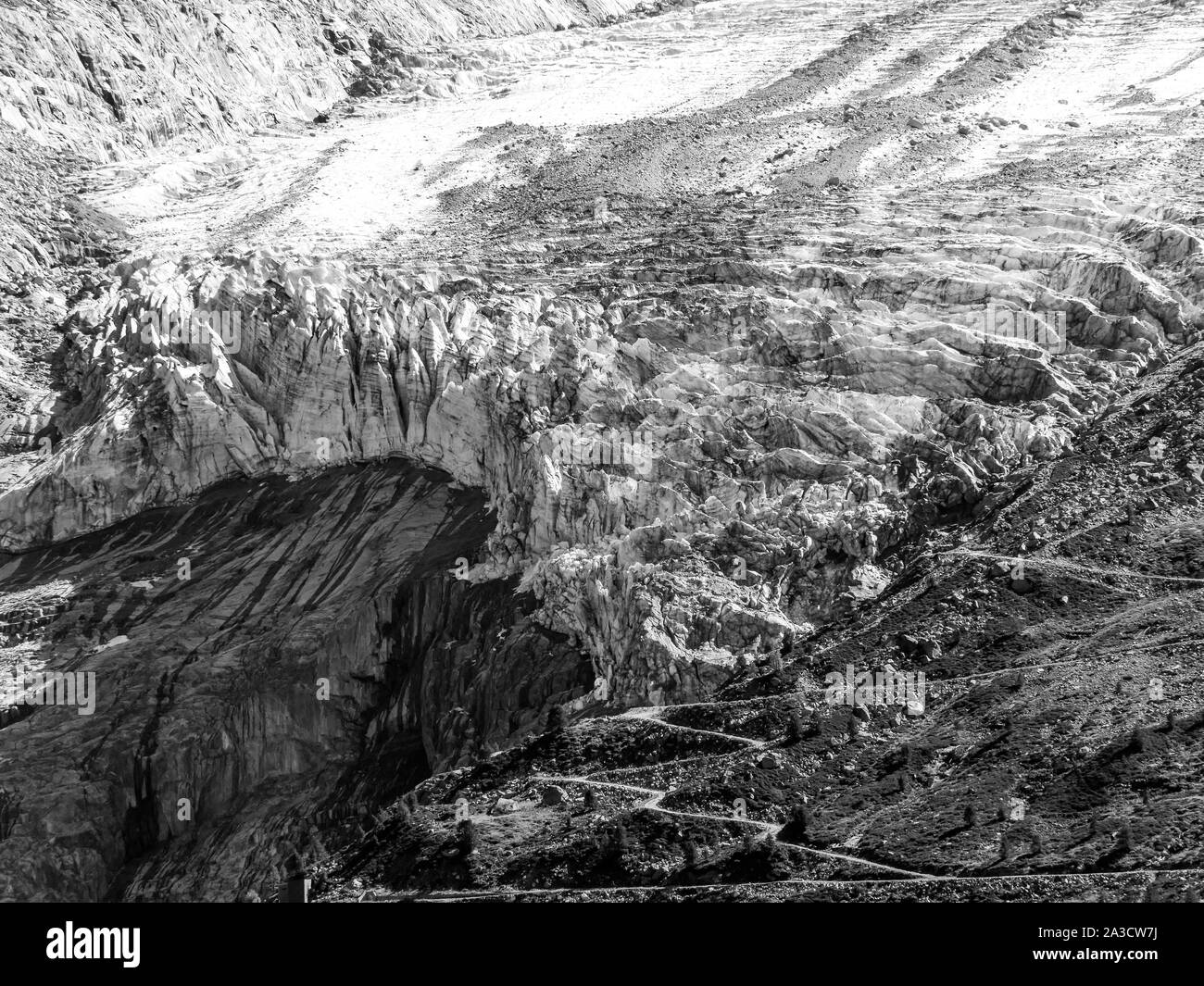 Argentiere Glacier seen from the Aiguilles Rouge balcony, Chamonix, Haute-Savoie, AURA Region, France Stock Photo
