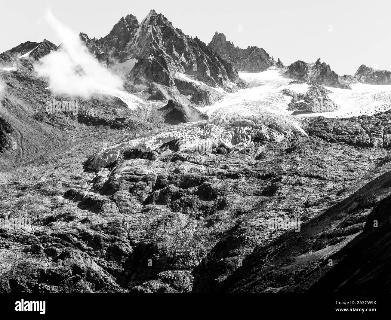 Argentiere Glacier seen from the Aiguilles Rouge balcony, Chamonix, Haute-Savoie, AURA Region, France Stock Photo