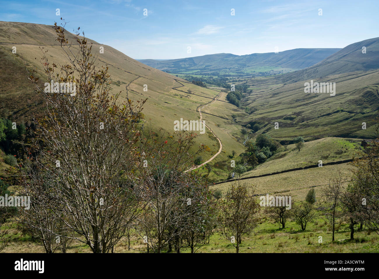 View down the Edale Valley from Jacobs Ladder, Peak District national park, Derbyshire, England. Stock Photo