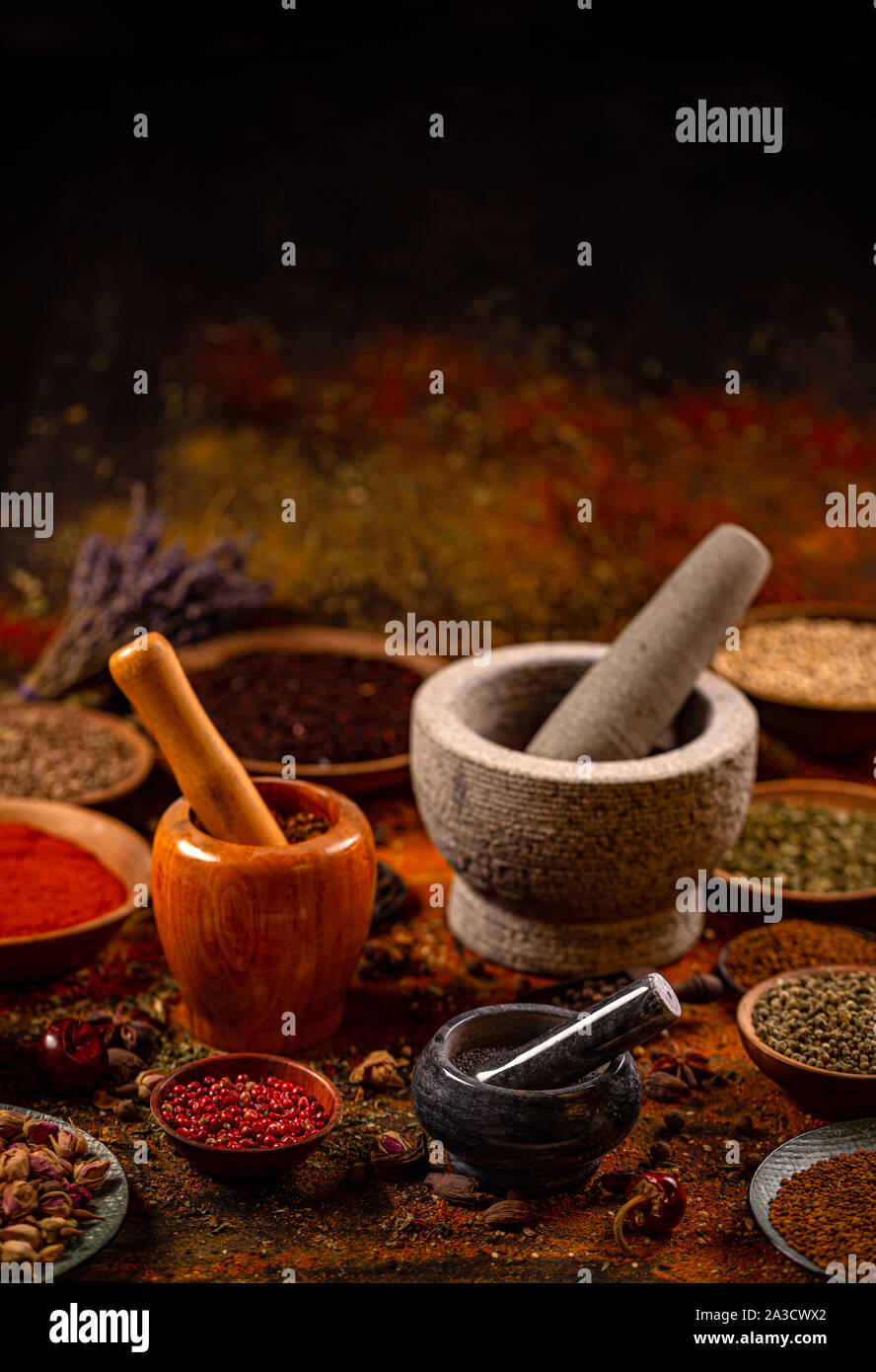 Assorted spices. Seasonings for food Stock Photo